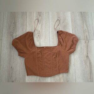 KIRIOUS ( LOS ÁNGELES) Elegant Brown Puff Sleeve Top 🍁🪾🍂